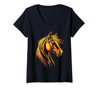 Donna Pony a Cavallo Pony Puledro Pony Fattoria Cavaliere Pony Maglietta con Collo a V