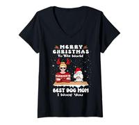 Donna Poodle Christmas To The World Best Dog Mom Funny Xmas Maglietta con Collo a V