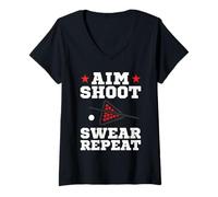 Donna Pool Playing Aim Shoot Swear Repeat Pool Playing Billiards Maglietta con Collo a V