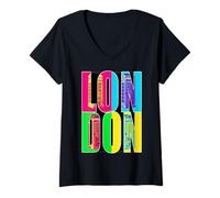 Donna Pop Art Londra Maglietta con Collo a V