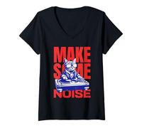 Donna Pop Art - Make Some Noise Cat DJ Maglietta con Collo a V