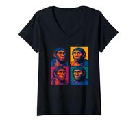 Donna Pop Art Neanderthal Divertente antropologia preistorica degli Uomini delle caverne Maglietta con Collo a V