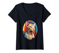 Donna Pop art Sphinx Cat - Chic egiziano con bling Maglietta con Collo a V