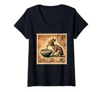Donna Pop giapponese cave art francobollo carino cervo cervo ramen Maglietta con Collo a V