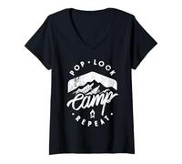 Donna Pop - Lock - Camp - Repeat Maglietta con Collo a V