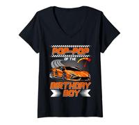 Donna Pop-Pop of The Birthday Boy Race Car Party Family Matching Maglietta con Collo a V