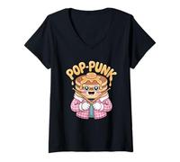 Donna Pop-Punk Pancakes Flanella Kawaii Punk Maglietta con Collo a V