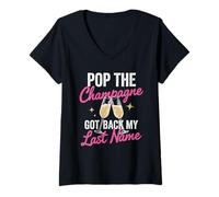 Donna Pop The Champagne ha ripreso Il Mio Cognome Divorzio Celebrazione Maglietta con Collo a V
