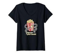 Donna Popcorn & Plot Twists Movie Film Buff Cinema Fan Maglietta con Collo a V