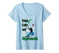 Donna Popeye The Sailor Man Keep Calm & Eat Spinaci Retro Fumetto Maglietta con Collo a V