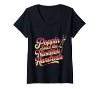 Donna Poppin Since The Nineteen Hundreds Vintage retrò |- Maglietta con Collo a V