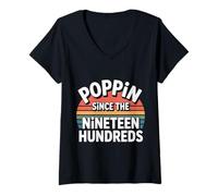 Donna Poppin Since The Nineteen Hundreds Vintage retrò - Maglietta con Collo a V