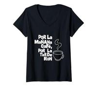 Donna por LA Manana Cafe por LA TARDE Ron Testo Bianco Maglietta con Collo a V