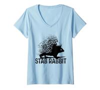 Donna Porcospino Stab Coniglio Divertente Animale Vintage Porcospino Amante Maglietta con Collo a V