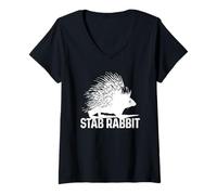 Donna Porcospino Stab Coniglio Divertente Animale Vintage Porcospino Amante Maglietta con Collo a V