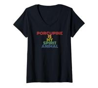 Donna Porcupine Is My Spirit Animal retrò anni '70 vintage Maglietta con Collo a V