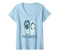 Donna Port Charlotte Beach - Infradito con motivo nautico costiero patriottico Maglietta con Collo a V