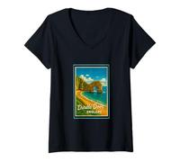 Donna Porta Durdle vintage con grafica Jurassic Coast Dorset England Maglietta con Collo a V