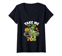 Donna Portami al 70s Disco Era Groovy Hippie Alien Throwback Maglietta con Collo a V