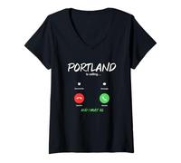 Donna Portland Chiama e Devo Andare in Viaggio in Oregon Maglietta con Collo a V