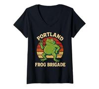 Donna Portland Frog Brigade Protesta Resistere Pace Divertente Maglietta con Collo a V
