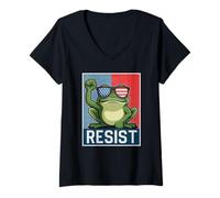 Donna Portland Frog Resist Protest on No Kings Day Maglietta con Collo a V