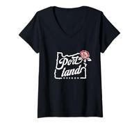 Donna Portland, Oregon, Città, di, Rose, Oregon, Mappa, con, Uno, Rosa Rossa Maglietta con Collo a V