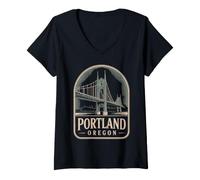 Donna Portland Oregon Iconic Bridge Design Vintage Maglietta con Collo a V