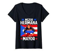 Donna Porto Rico Mejor Hermana Mayor Edizione Queen Flag Maglietta con Collo a V
