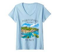 Donna Portofino Italia Souvenir per Ragazze Donne Famiglia Europa Viaggio Maglietta con Collo a V