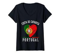 Donna Portugal Flag Heart Costa De Caparica City Maglietta con Collo a V