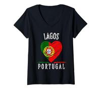Donna Portugal Flag Heart Lagos City Maglietta con Collo a V