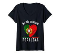 Donna Portugal Flag Heart São João Da Madeira City Maglietta con Collo a V