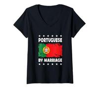 Donna Portuguese by Marriage Portuguese Wife Husband Portugal Flag Maglietta con Collo a V