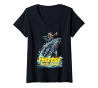 Donna Poseidone Cavalcando Una Balena Mitologia Greca Fantasy Amante Maglietta con Collo a V