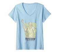 Donna Poseidone Dio Mitologico del Mare Tridente Potere Maglietta con Collo a V