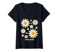 Donna Positive Floral Daisy Flower, Inspirational, Flower Power Maglietta con Collo a V