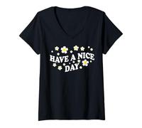 Donna Positive Floral Daisy Flower, Inspirational, Have a Nice Day Maglietta con Collo a V