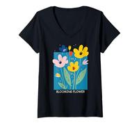 Donna Positive Floral Flower, Inspirational, Blooming Flower Maglietta con Collo a V