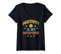 Donna Positivity Is My Superpower Retro Happy Face Vibes Positive Maglietta con Collo a V
