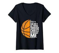 Donna Posso Fare Tutte Le Cose Attraverso Christ Christian Basketball Maglietta con Collo a V