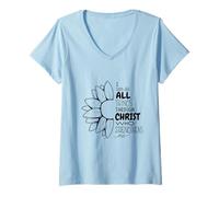 Donna Posso Fare Tutte Le Cose Attraverso Cristo Girasole Maglietta con Collo a V