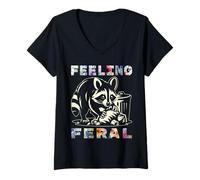 Donna Possum Divertente, Feral Girl Party Vacation Summer Maglietta con Collo a V