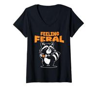 Donna Possum Divertente, Feral Girl Party Vacation Summer Maglietta con Collo a V