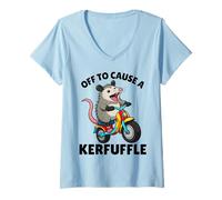 Donna Possum off to Cause A Kerfuffle Funny Opossum Maglietta con Collo a V