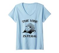Donna Possum The Vibe Is Feral Shirt Divertente Possum Meme Maglietta con Collo a V