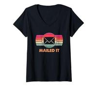Donna Postal Worker Mailed It Retro Busta Humor Design Maglietta con Collo a V