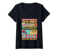 Donna Postal Worker Vintage Carriera Mafia Joke Humor Design Maglietta con Collo a V