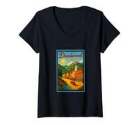 Donna Poster artistico retrò vintage Deadwood South Dakota SD Maglietta con Collo a V