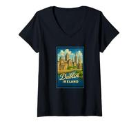 Donna Poster artistico retrò vintage Dublino City Irlanda IRE Maglietta con Collo a V